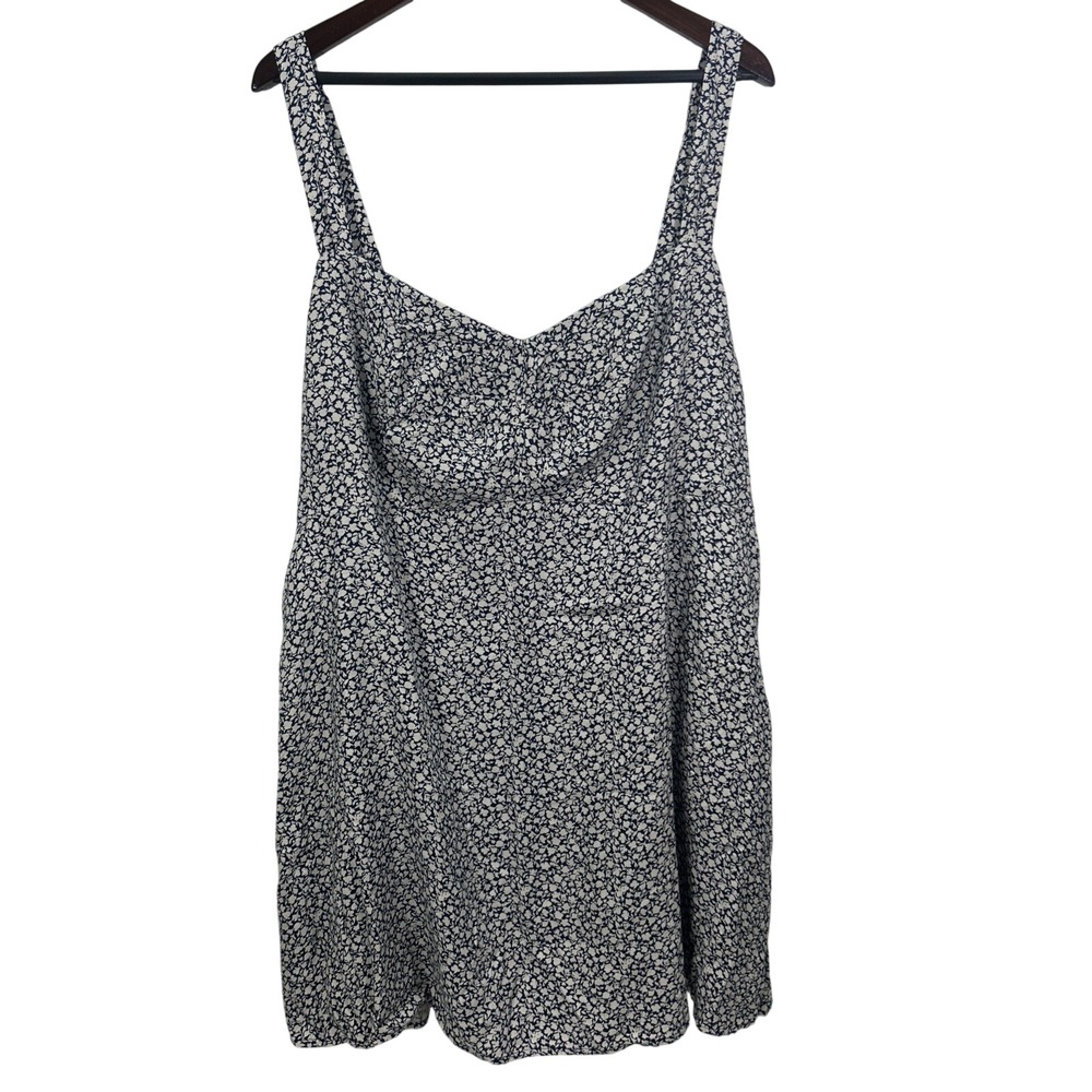 Old Navy Women 2X Fit & Flare Blue White Crepe Mini Dress Floral Pockets New